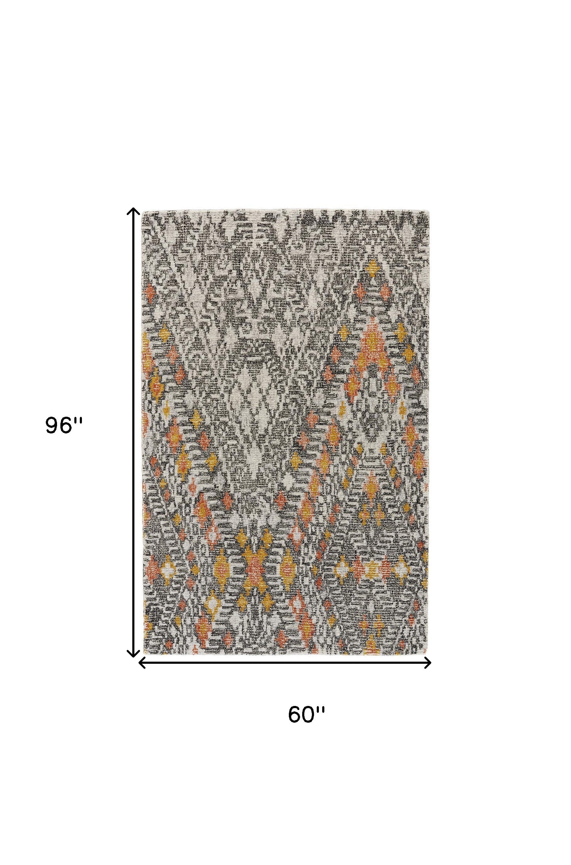 5' X 8' Gray and Ivory Wool Geometric Hand Tufted Area Rug